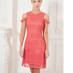 Laurien red/coral lace mini dress